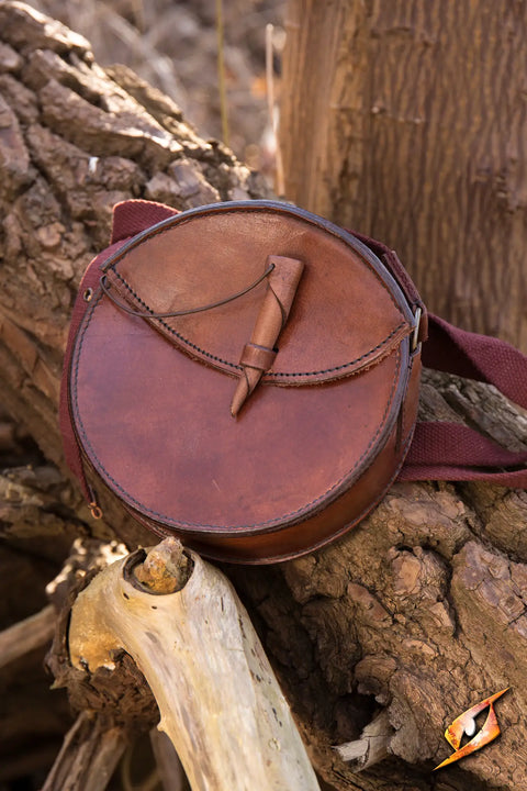 Round Leather Bag - Brown