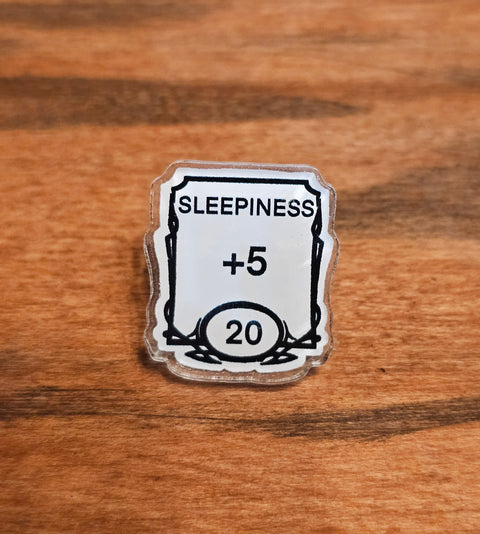 RPG Status Effect Acrylic 1” Pins – Anxiety, Sleepiness, Memory, Motivation