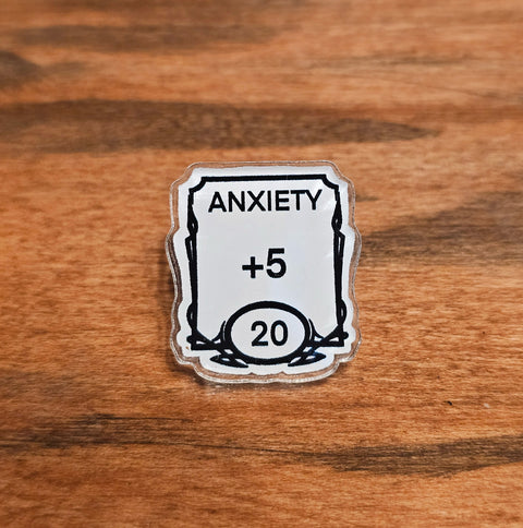 RPG Status Effect Acrylic 1” Pins – Anxiety, Sleepiness, Memory, Motivation