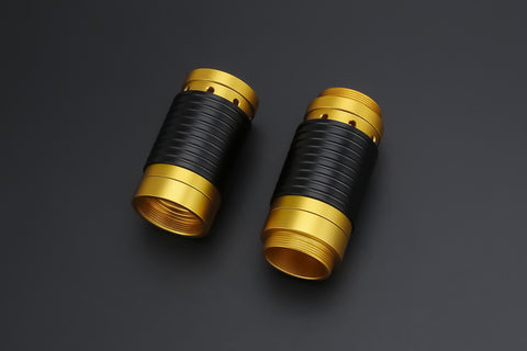 Double bladed saber quick connector, male and female halves