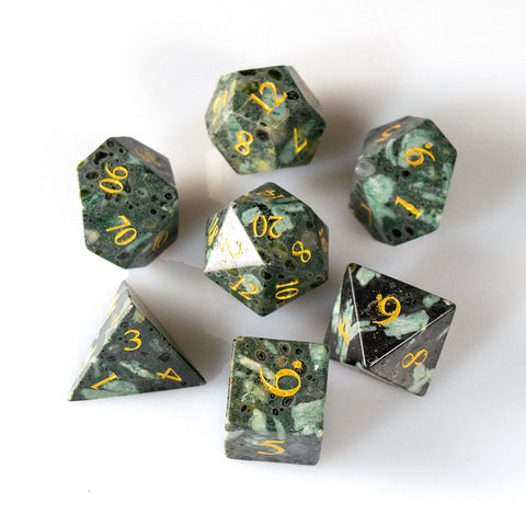 Grass Flower Jasper Dice Set of Joy