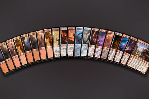 Representative sample of the Red Artifacts MTG Repack: 20 cards fanned out, 8 Mountains to an artifact rare. Actual cards vary from pack to pack.