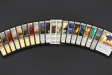 Representative sample of the White Soldiers MTG Repack: 20 cards fanned out, 8 Plains to a Soldier rare. Actual cards vary from pack to pack.