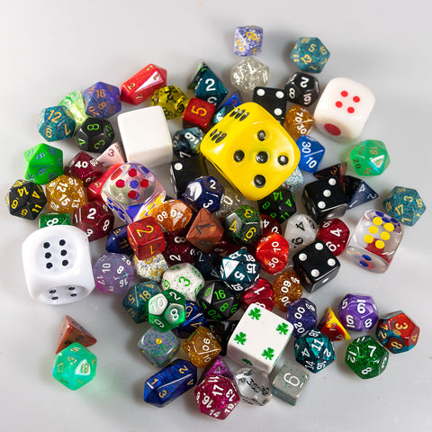 One Pound of Assorted Dice + One Set of 7 D&D Dice