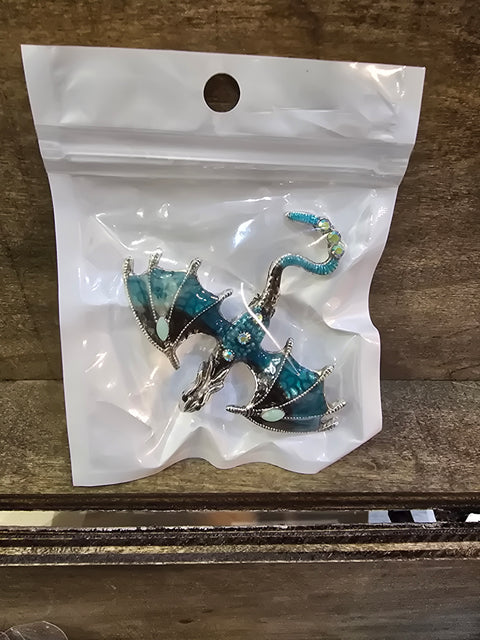Dragon Pin, Black and Teal