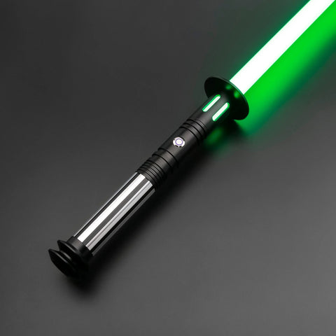Sentinel Saber RGB dueling lightsaber with green blade ignited