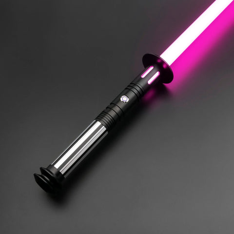 Sentinel Saber RGB dueling lightsaber with magenta blade ignited